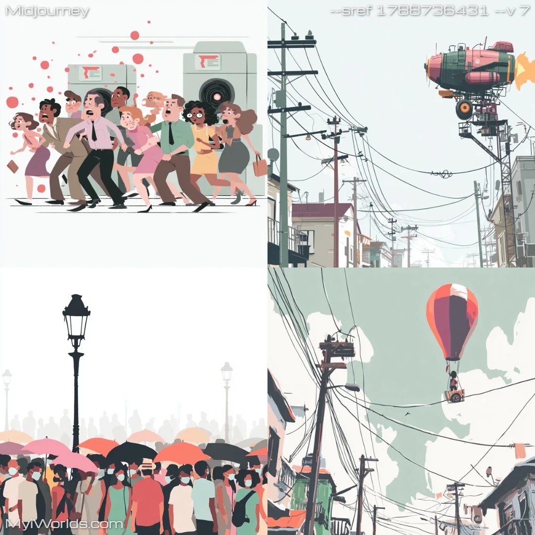 Modernistic vector art with a monochromatic palette, depicting an urban scene.