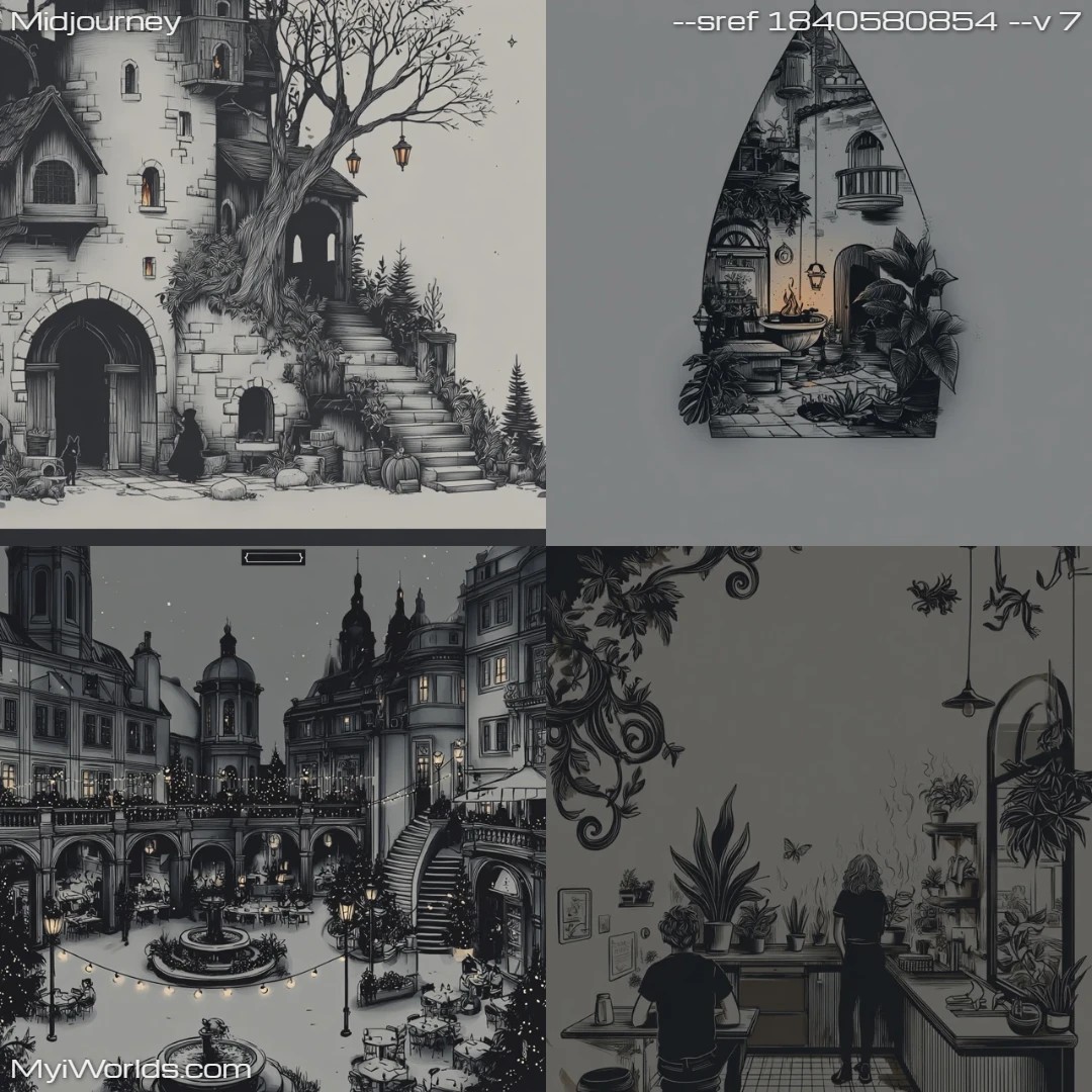 Pencil-drawing-with-sketched-texture,-depicting-a-moonlit-urban-architectural-scene.