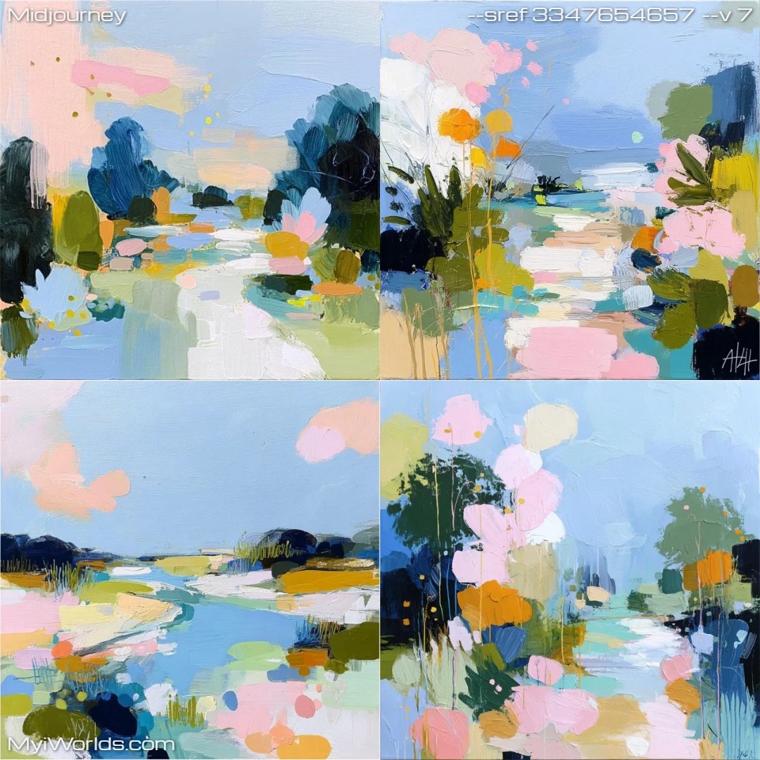 Expressionistic watercolor painting with soft focus featuring floral elements.