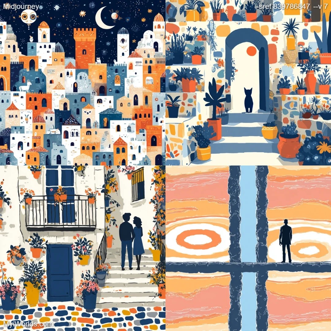 Cartoon-like illustration with a whimsical color scheme, utilizing linear elements.