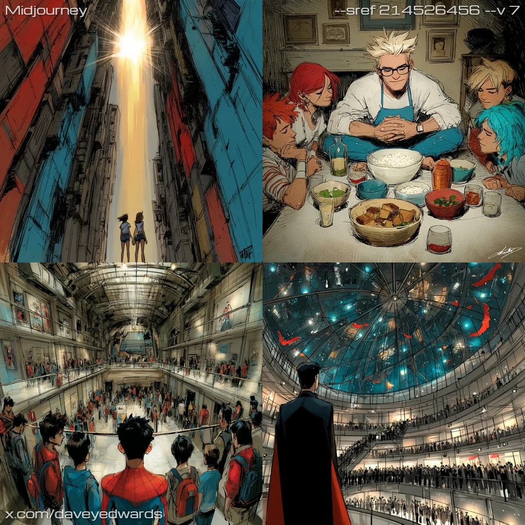 Comic book art with high contrast and digital illustration techniques.