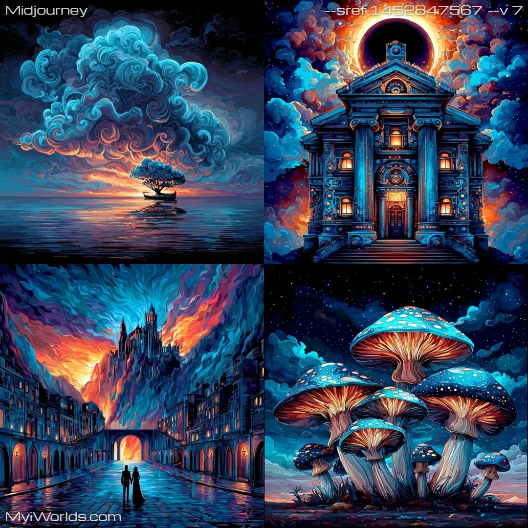 Surrealistic digital art featuring a dark, fantastical ambiance with intricate architectural elements.