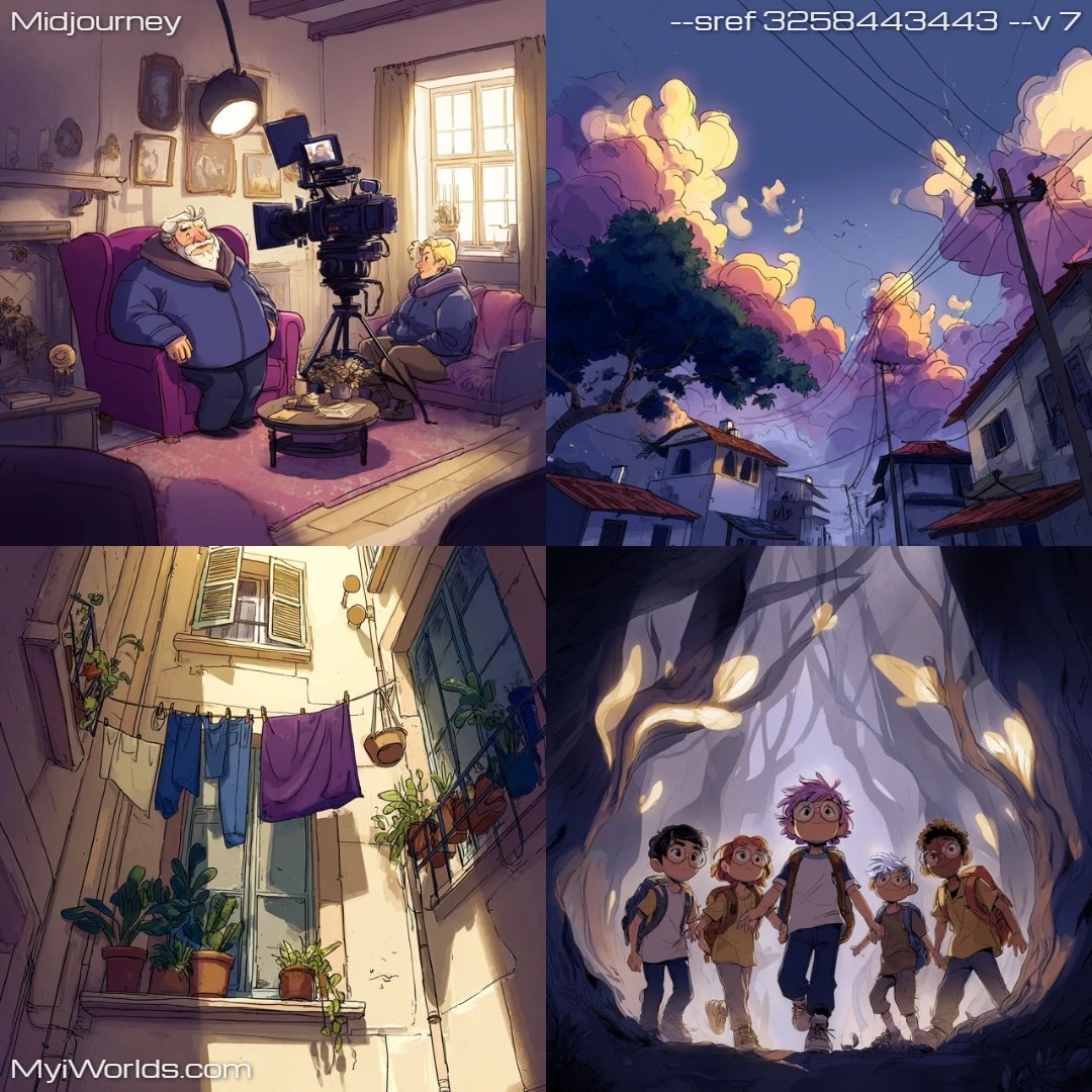 Cartoonish illustration with soft lighting, capturing an urban street scene.