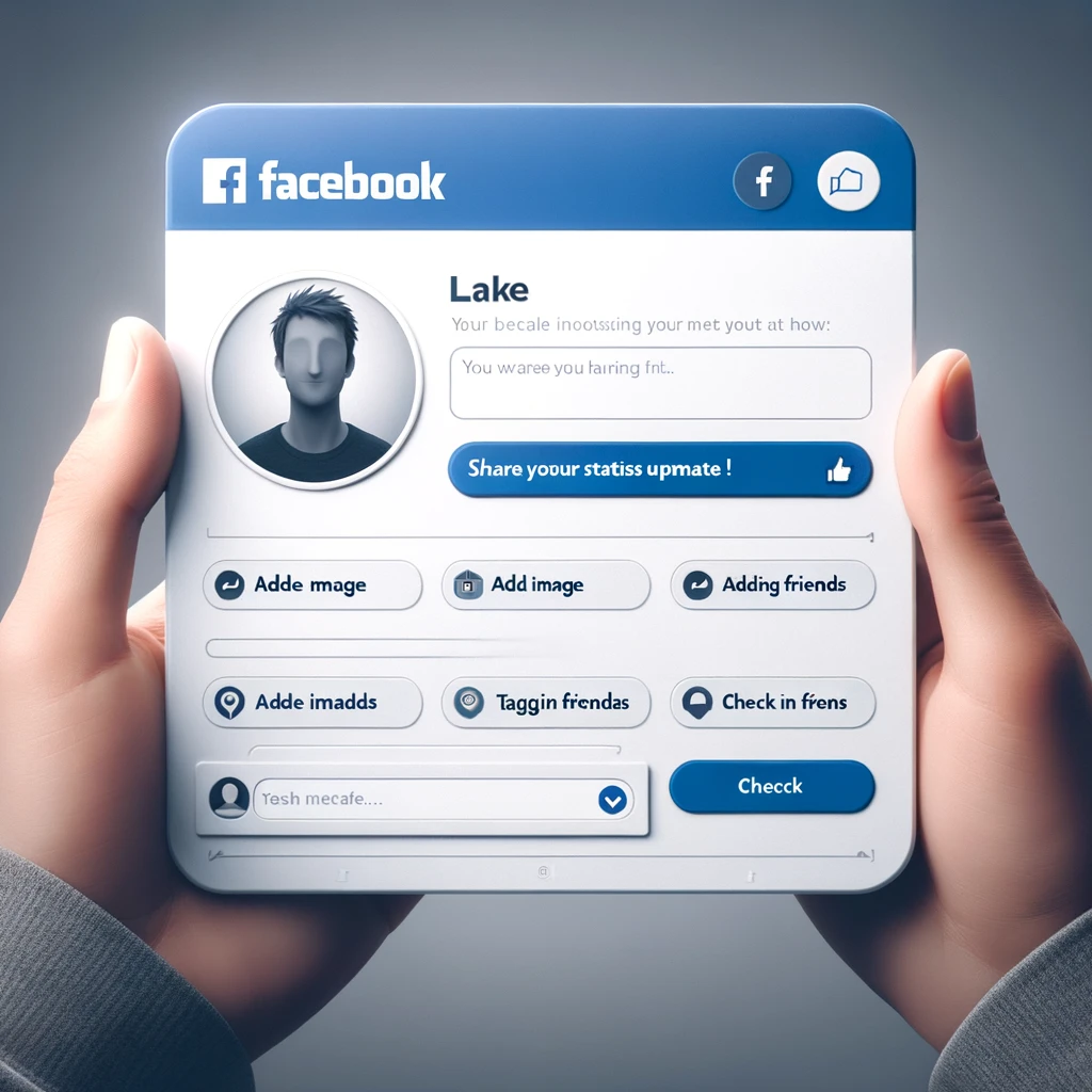 DALL·E 2024-06-11 11.56.06 - A social media prompt on a Facebook-like interface. The interface includes a profile picture on the left, a text box in the middle where a user is pro.webp