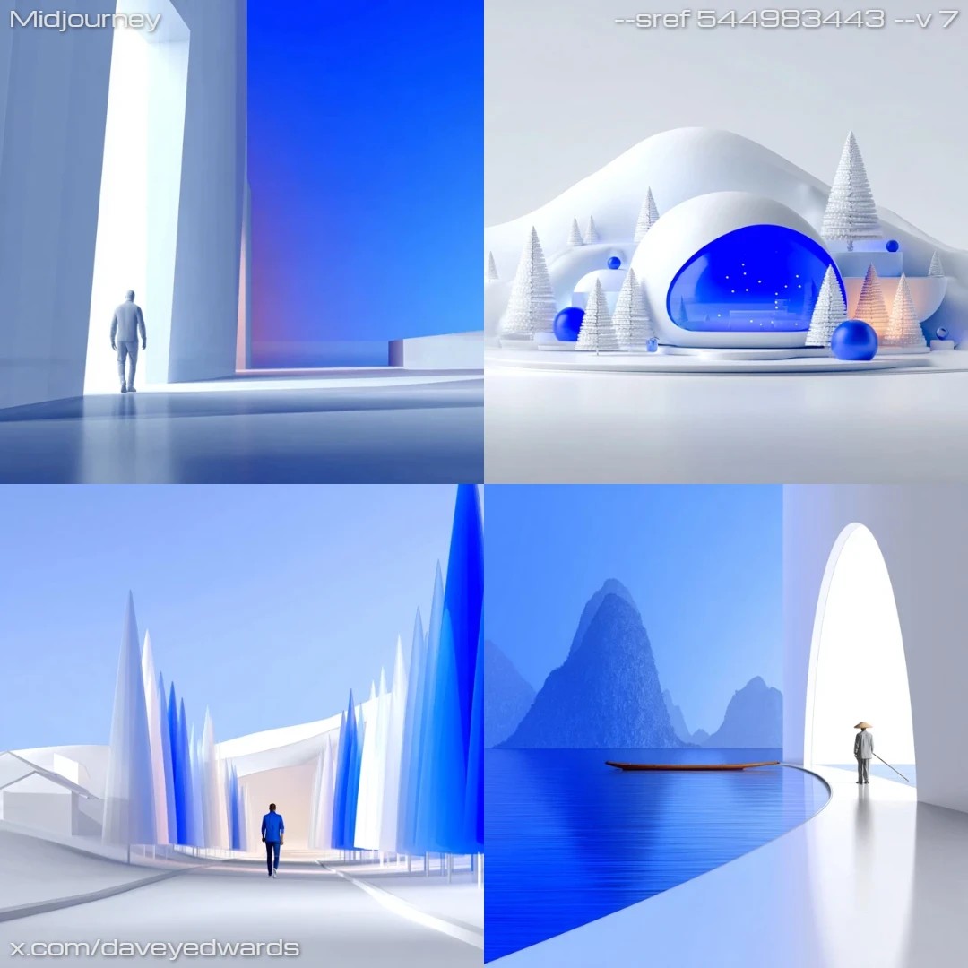 Digital art with high contrast, showcasing sleek, futuristic architecture.