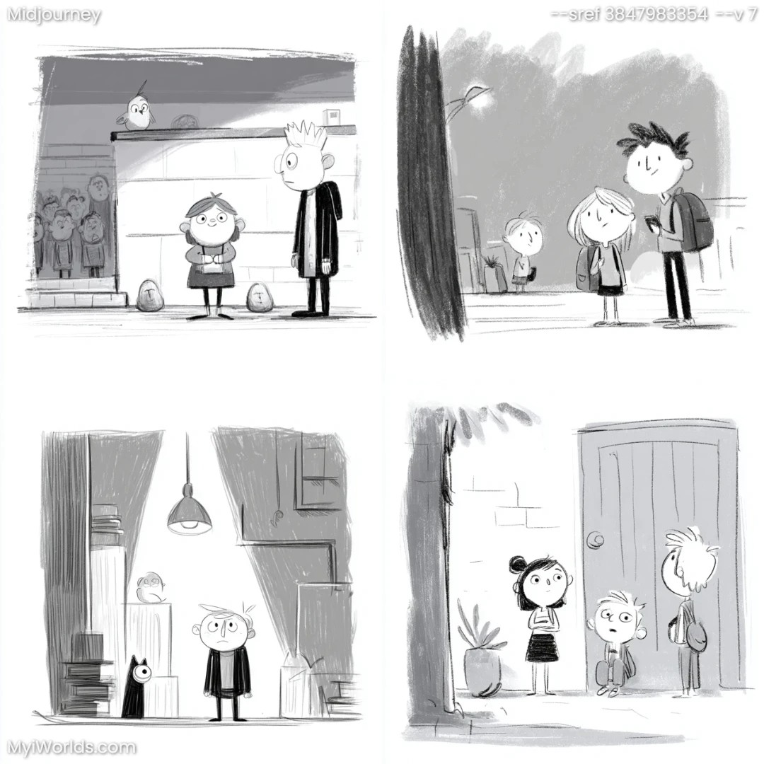 Cartoon-lineart-with-grayscale-monochromatic-color-palette.