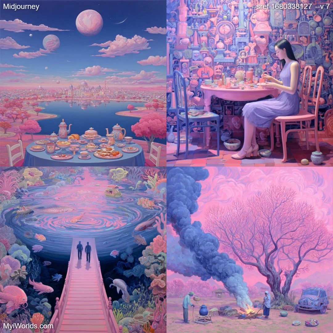 Surreal dreamlike futuristic art with high saturation and a pinkish tone.