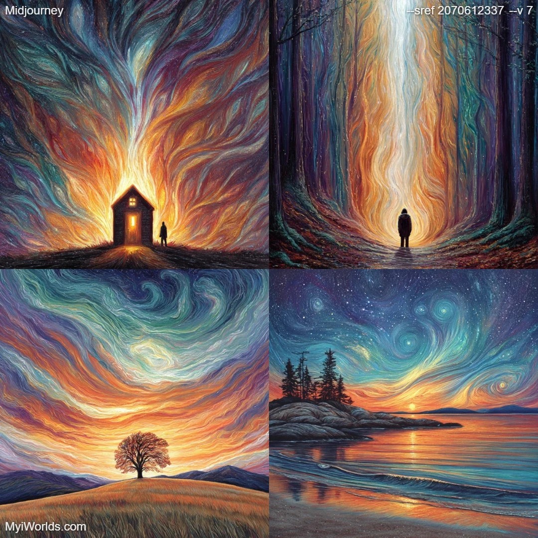 Surreal art featuring swirling patterns and dark-to-light transitions.