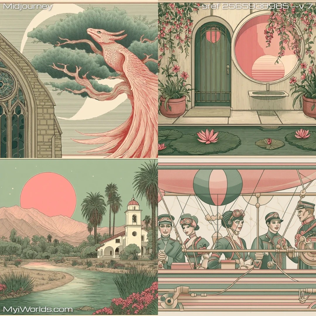 Watercolor painting with whimsical, muted colors.