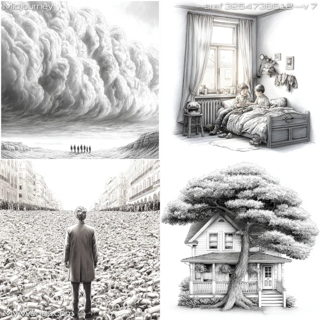 Realistic digital art in grayscale with detailed textures and shading.