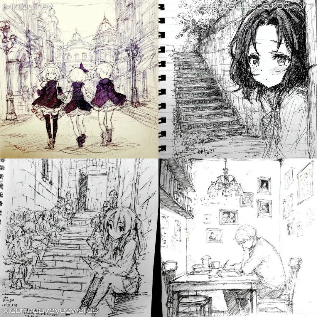 Manga style with black and white street scene elements.