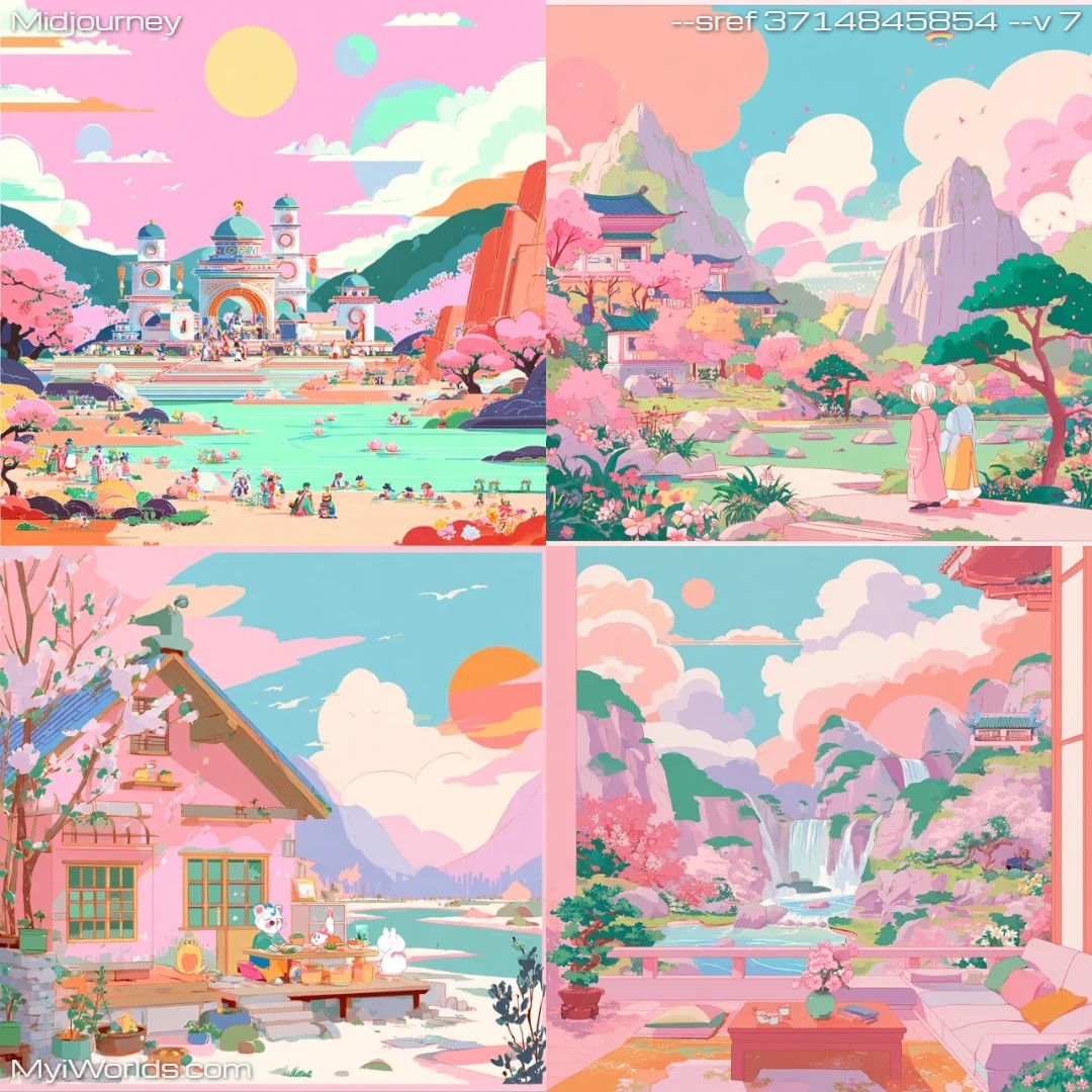 Digital art with a whimsical, cartoonish style featuring bright and vibrant colors.