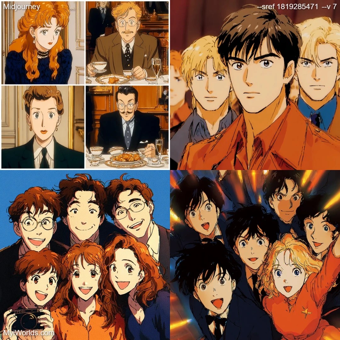 Cartoonish anime with high contrast and bright colors.