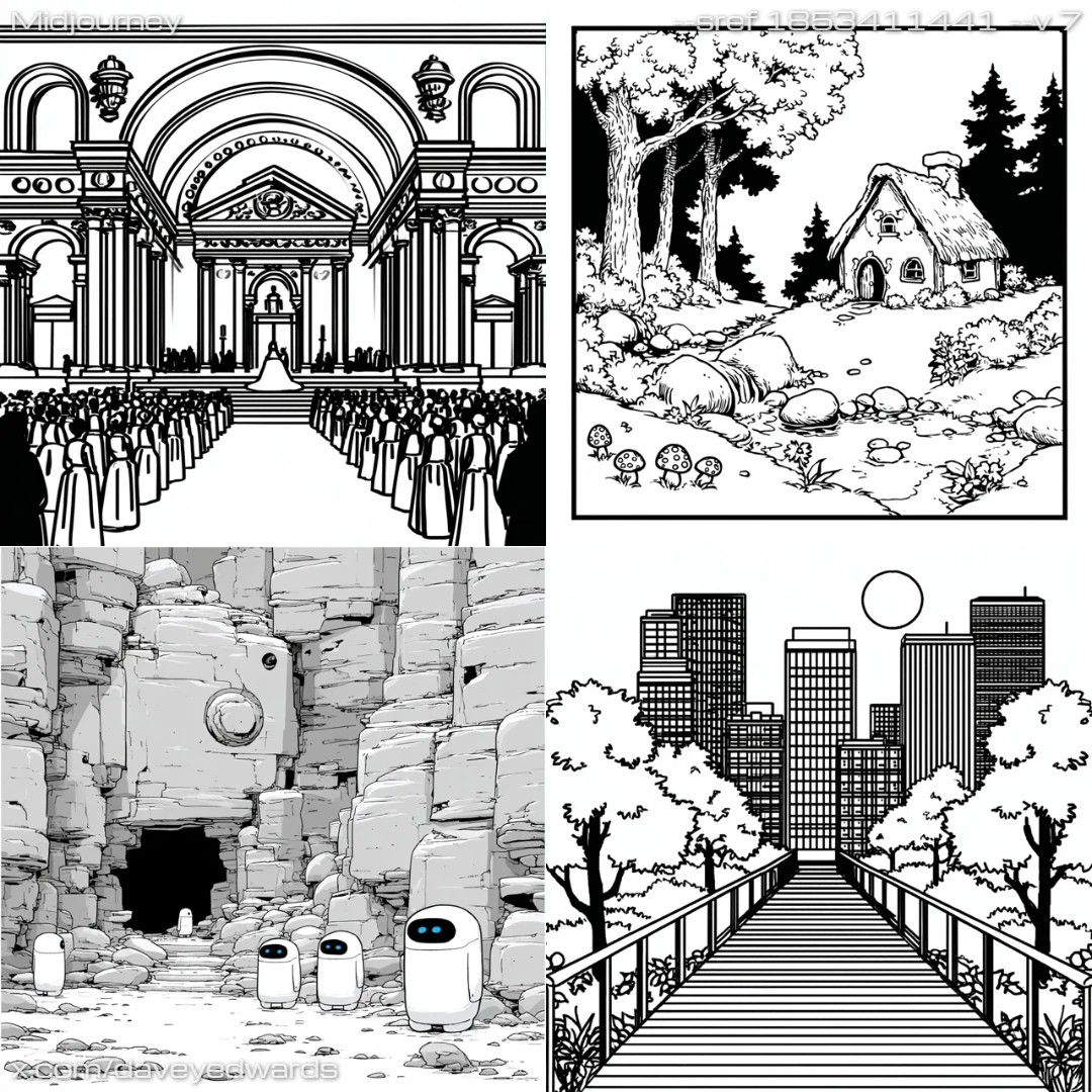 Monochromatic realism depicting a grand, historical scene.