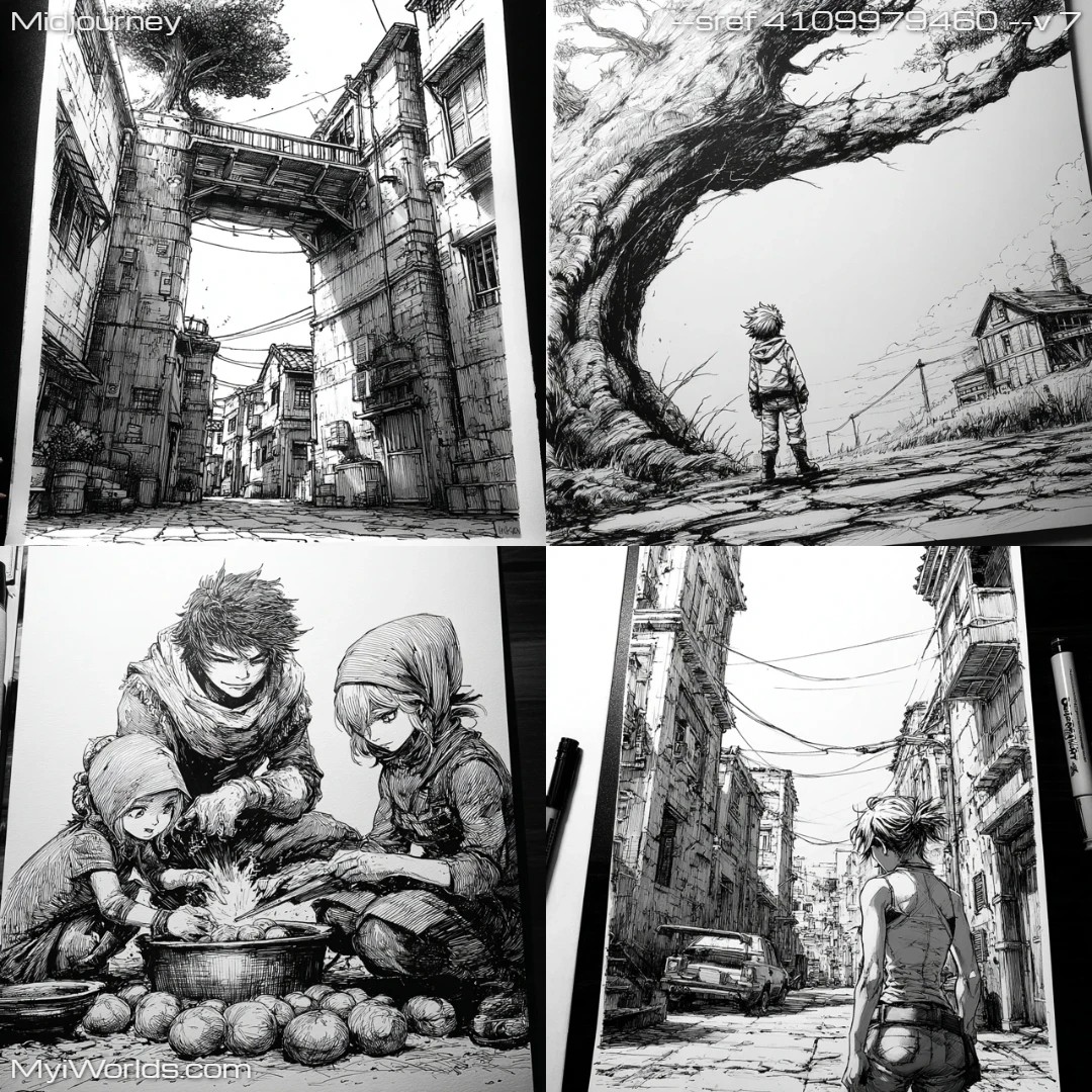 Realistic-monochrome-urban-scene,-focusing-on-textures-of-stone-and-cement.