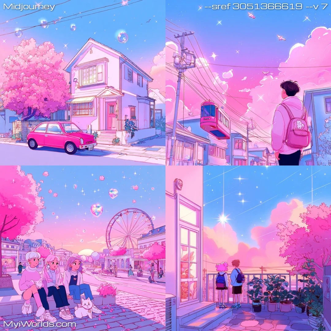 Cartoonish-digital-art-with-stylized-characters-in-pastel-colors-and-a-clear-night-sky.