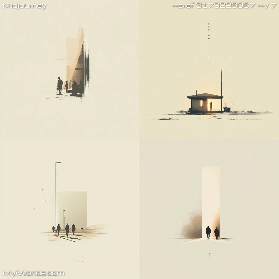 Minimalist surreal art in monochromatic tones.