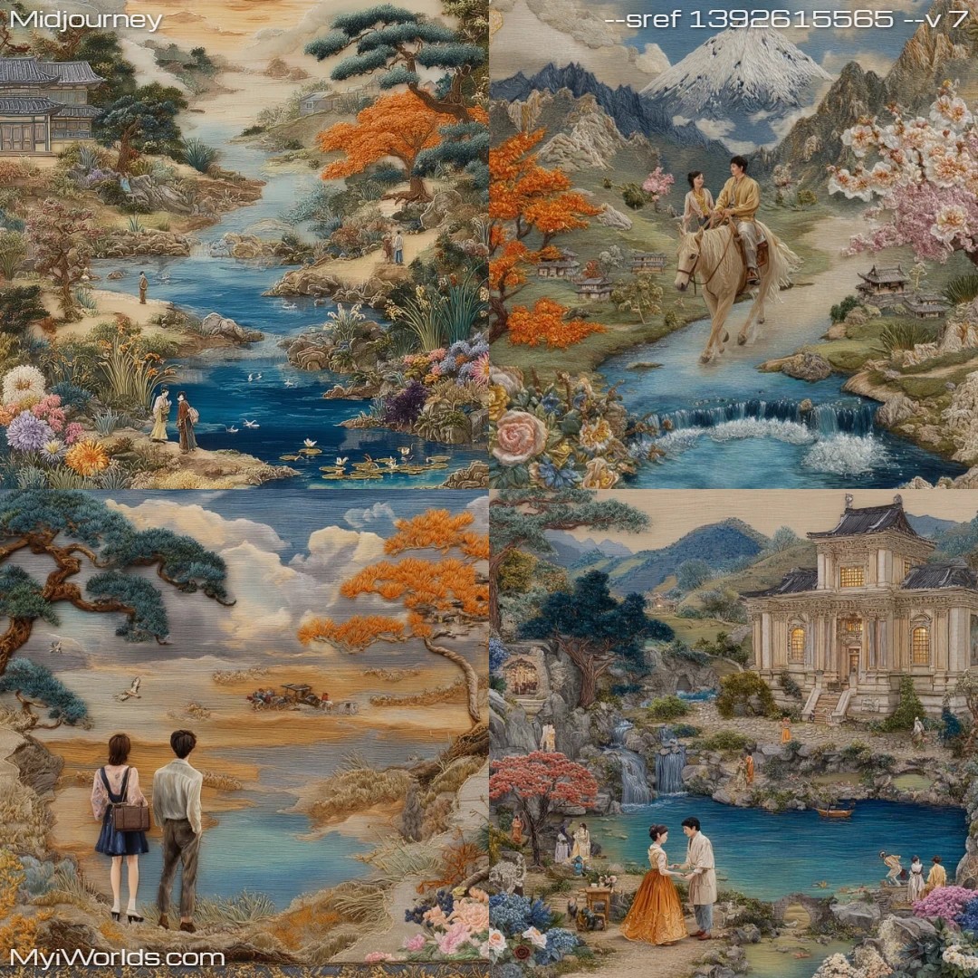 Watercolor painting with a naturalistic landscape, soft lighting, and stylized architecture.