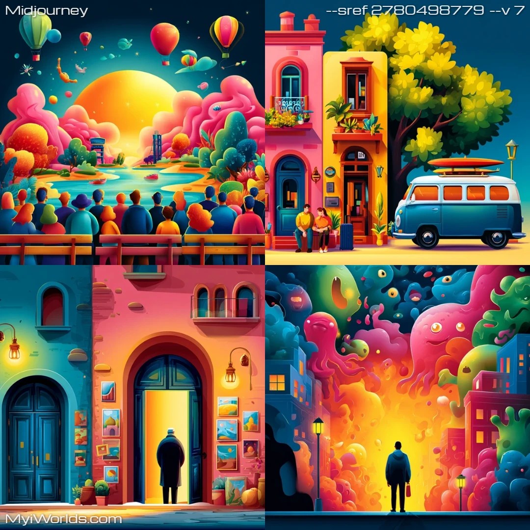 Surrealistic-art-with-bright,-fantastical-elements-and-a-whimsical-color-palette.