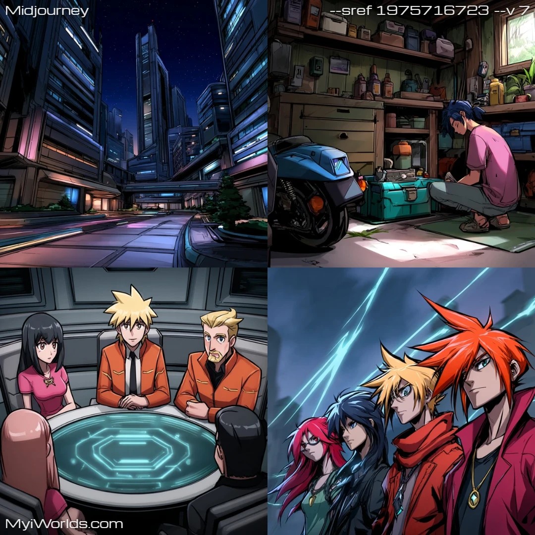 Digital artwork in an urban fantasy style with manga influences, featuring cyberpunk aesthetics.