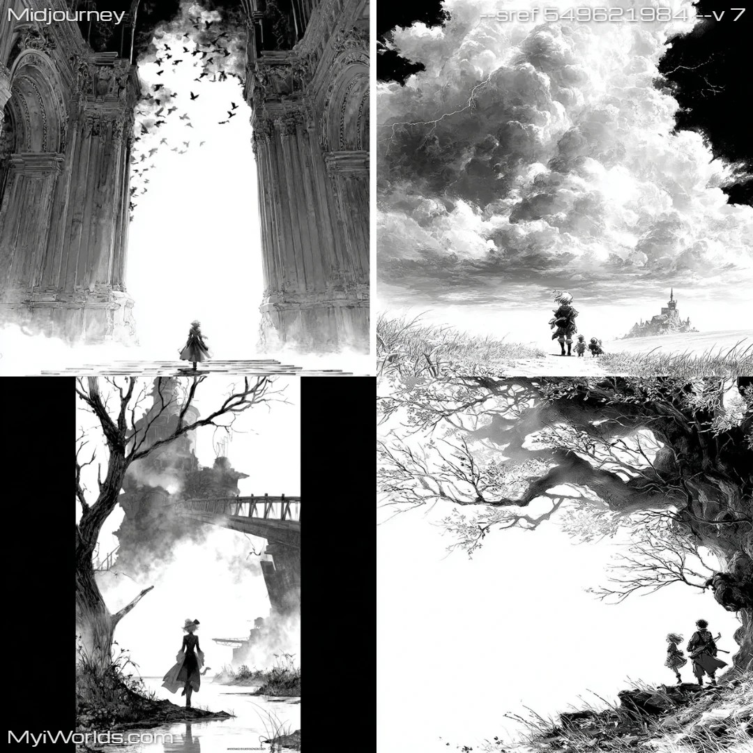 Gothic monochrome art with intricate details.