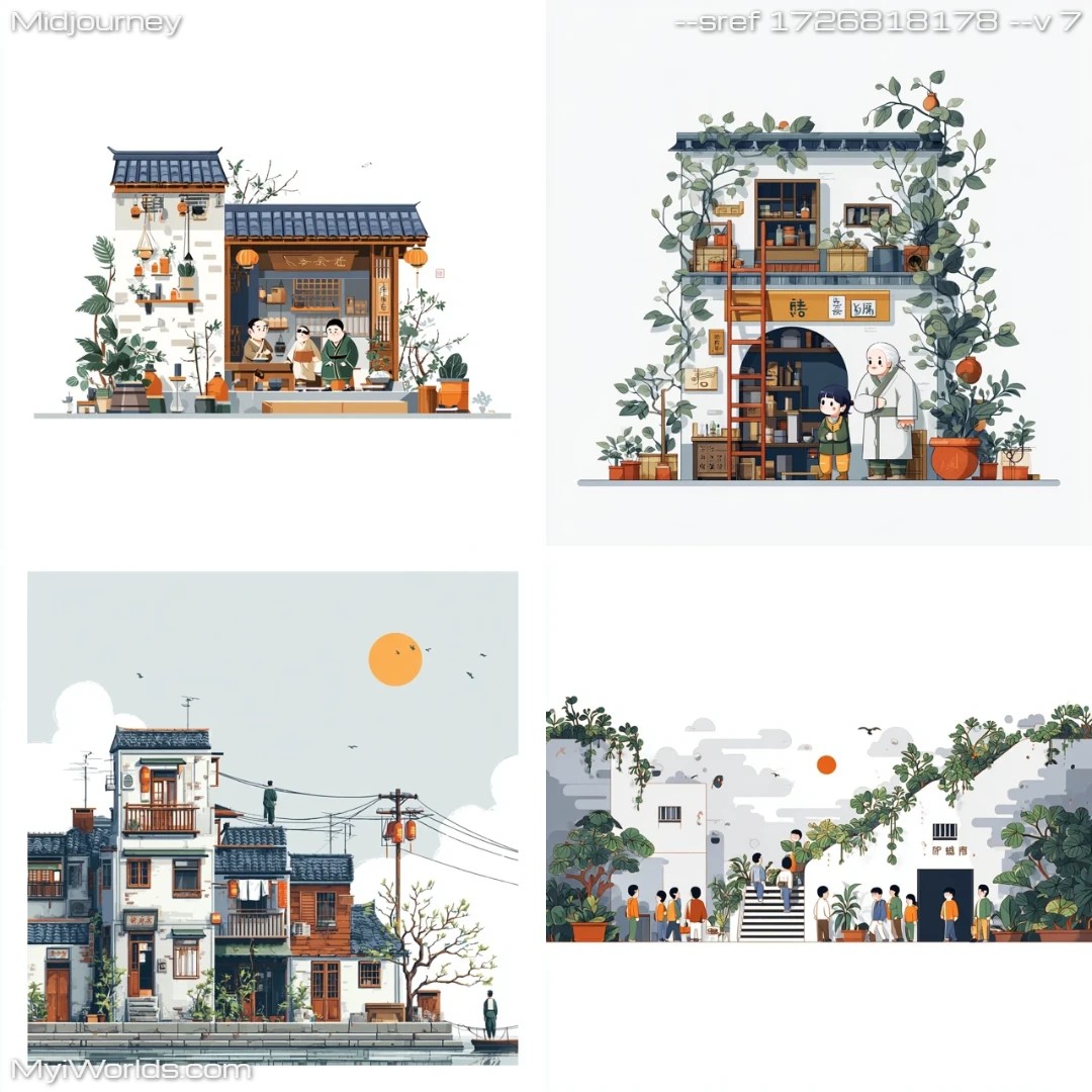 Digital art in a comic book style with monochromatic colors, featuring modern architectural elements.