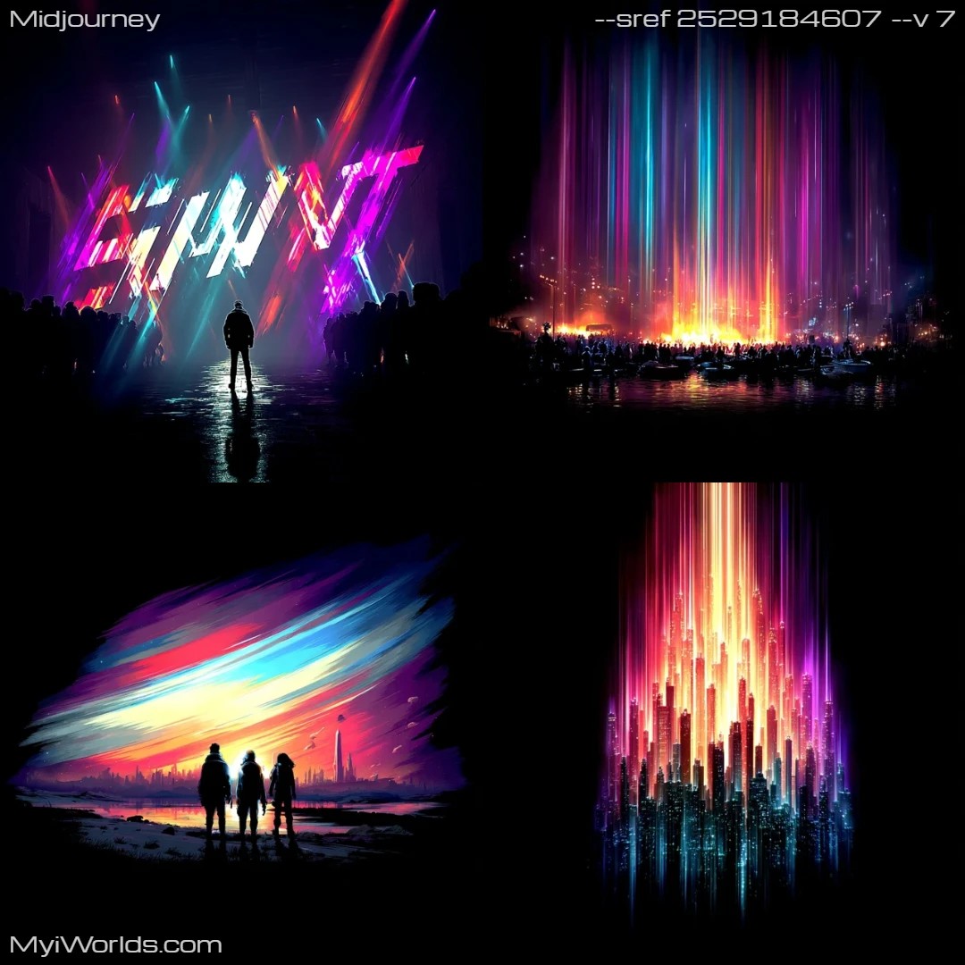 Futuristic urban landscape with neon lighting.
