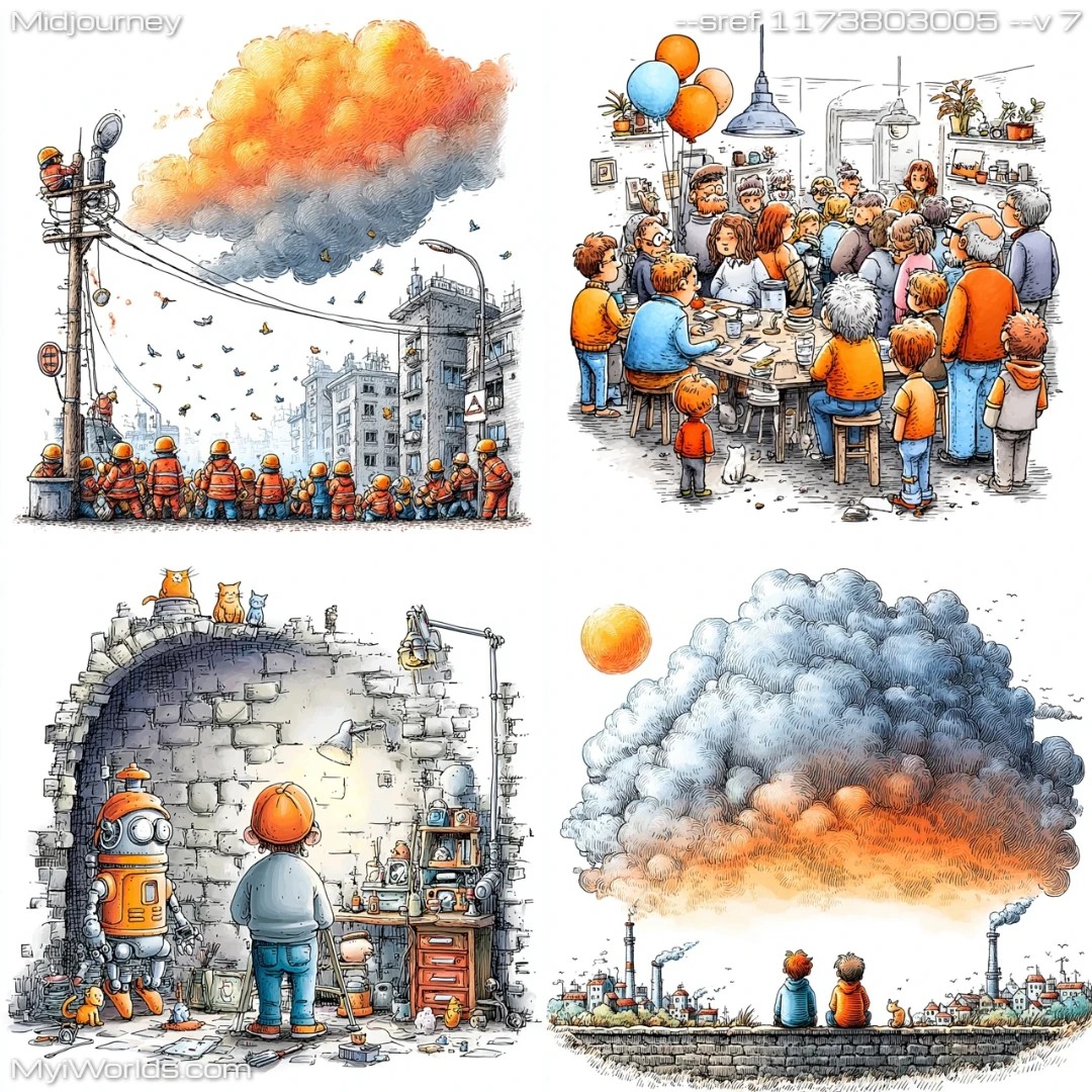 Cartoon-with-strong-contrast,-featuring-stylized-figures.