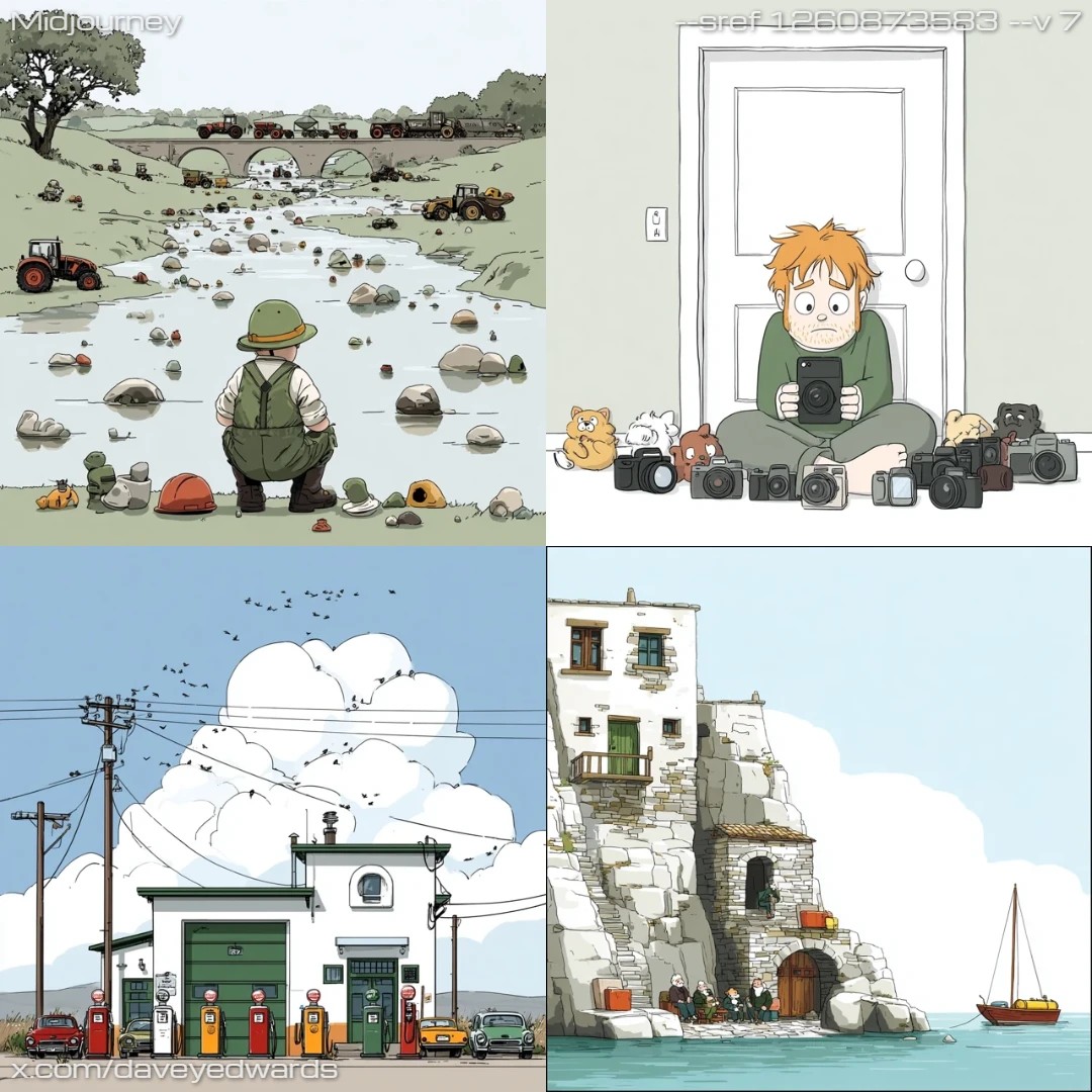 Cartoonish monochromatic comic-style artwork with vintage illustration elements.