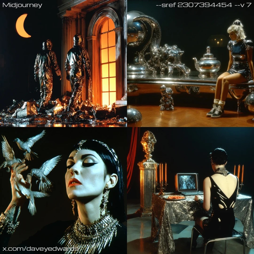 Gothic aesthetic with monochromatic colors and a dramatic cinematic feel.