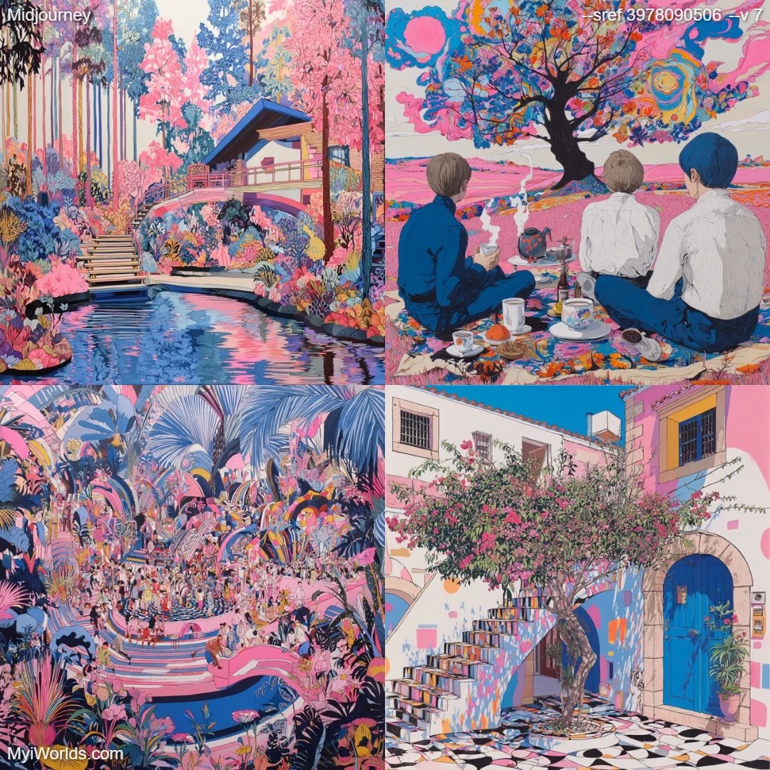 Surrealistic dreamlike painting with vivid, fantastical colors.