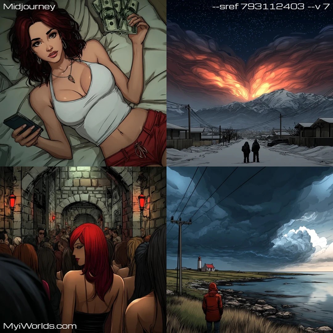 Dark fantasy digital art with atmospheric muted colors and a surrealistic narrative element.