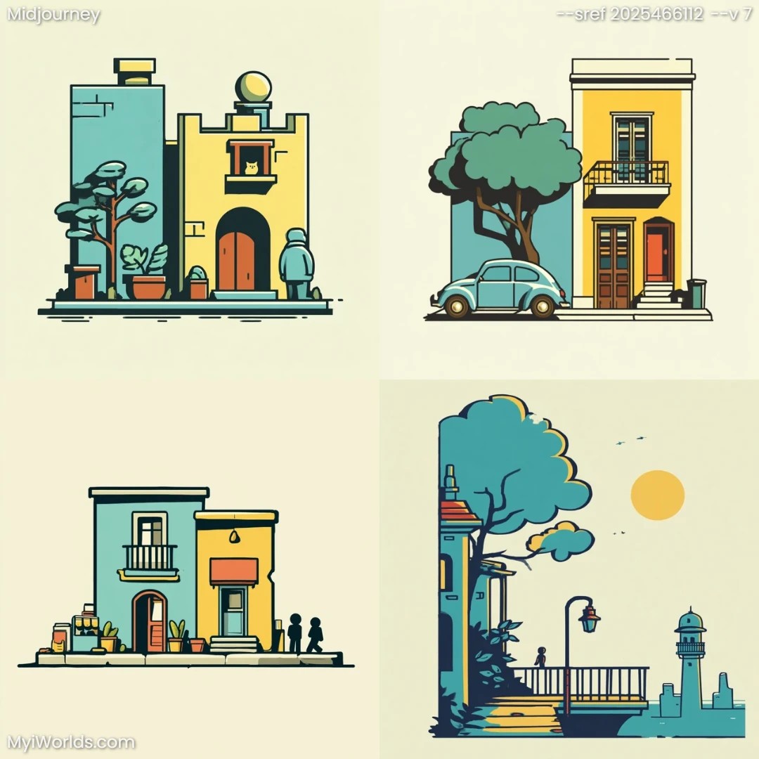 Minimalist-pastel-cartoon-with-urban-elements.