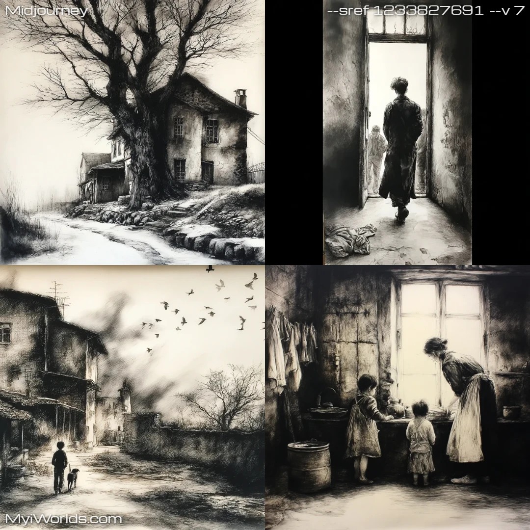 Realistic-drawing-with-a-limited-palette,-emphasizing-dark-moods-and-textures.