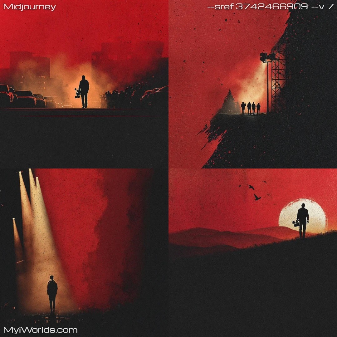 Dark, high-contrast art with reddish tones.
