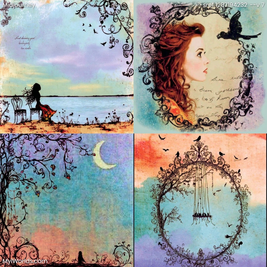Watercolor-style-with-moody-blues-and-purples,-depicting-a-fantastical-scene.