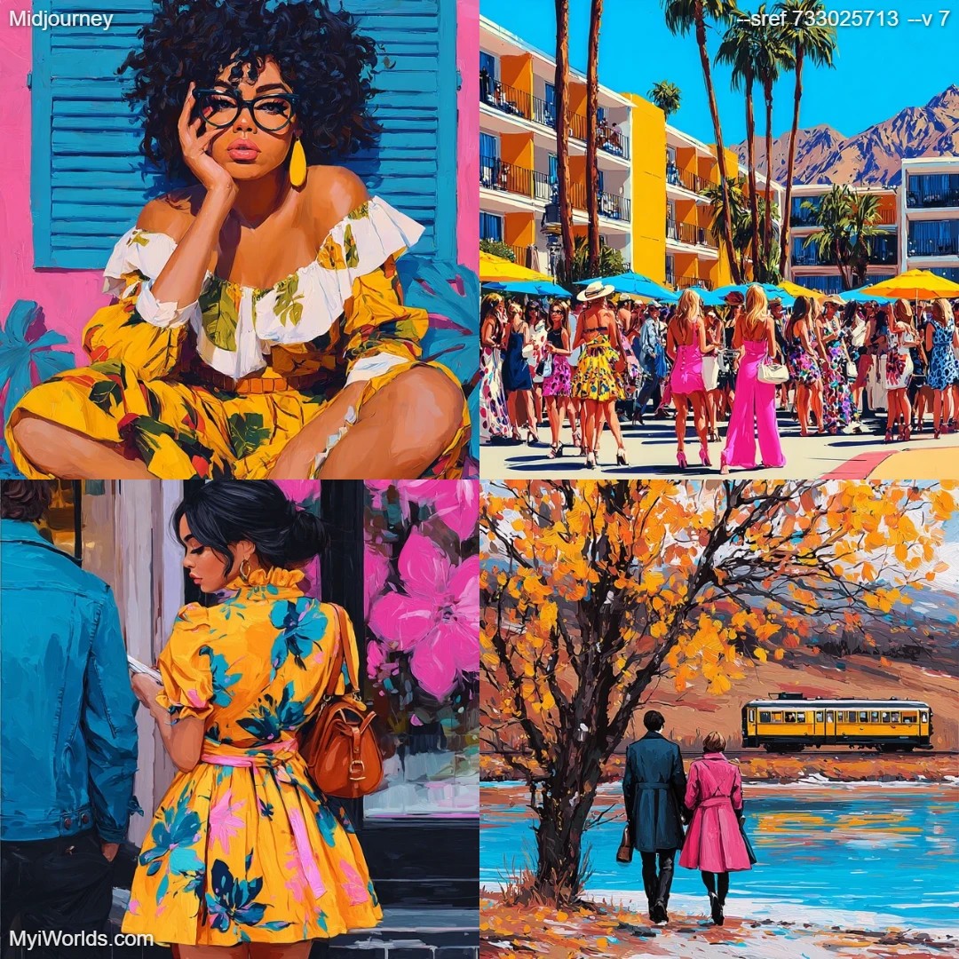Street art urban scene with a limited color palette focusing on midnight, dark salmon, medium turquoise, sienna and darker blue.
