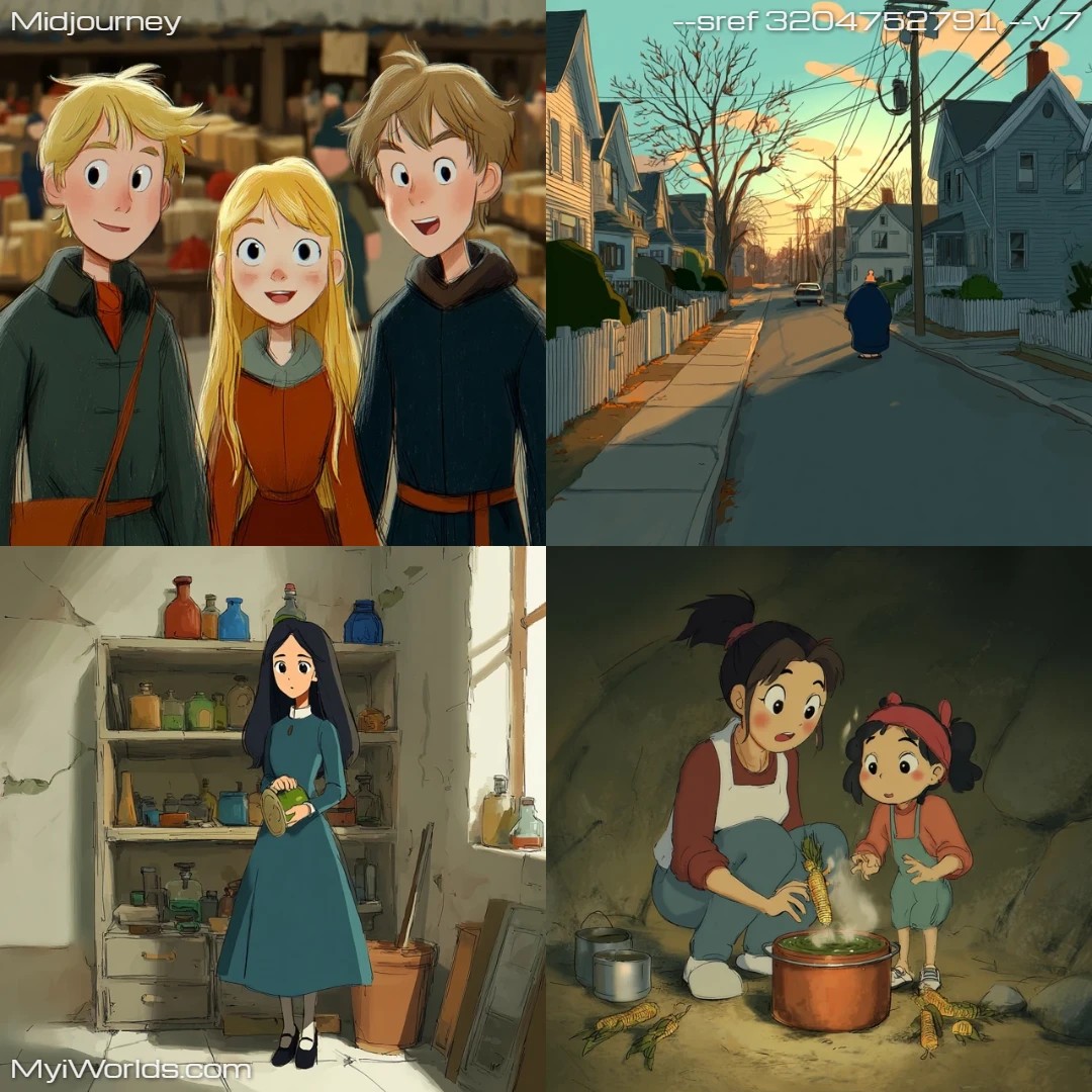 Cartoon with warm, flat colors and simple lines.
