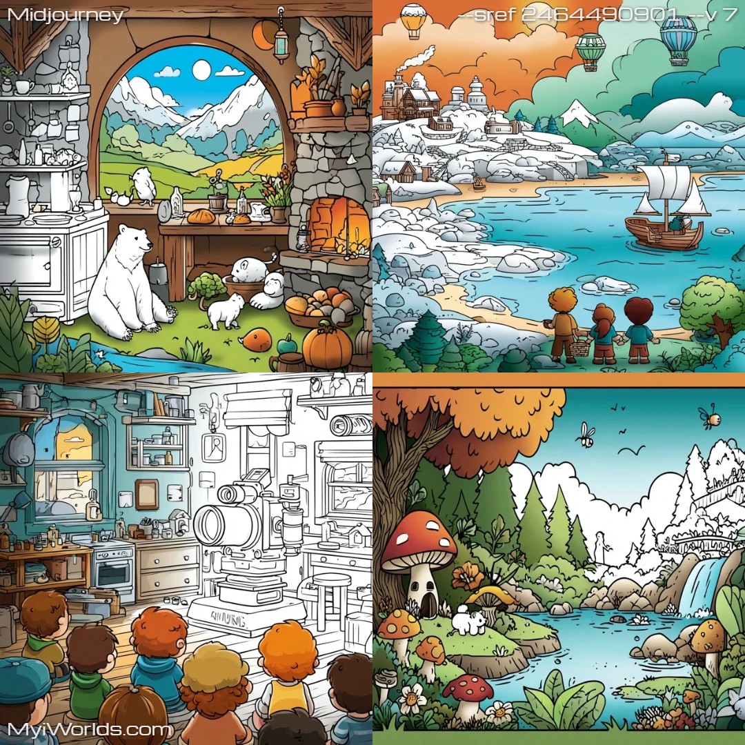 Cartoon-style-childlike-artwork-with-bright,-fantastical-colors.