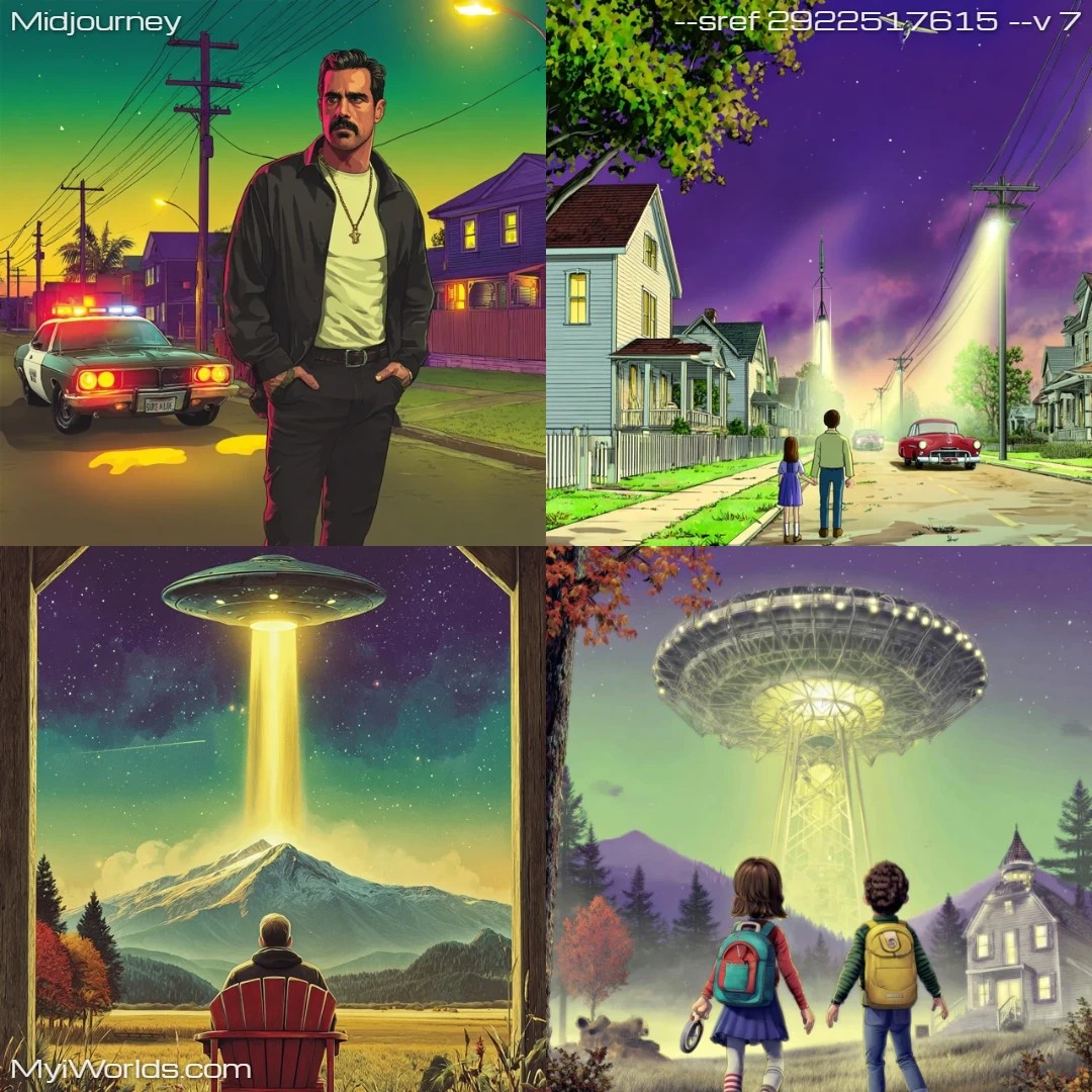 Cartoonish, comic-art style with stylized characters and bright colors.