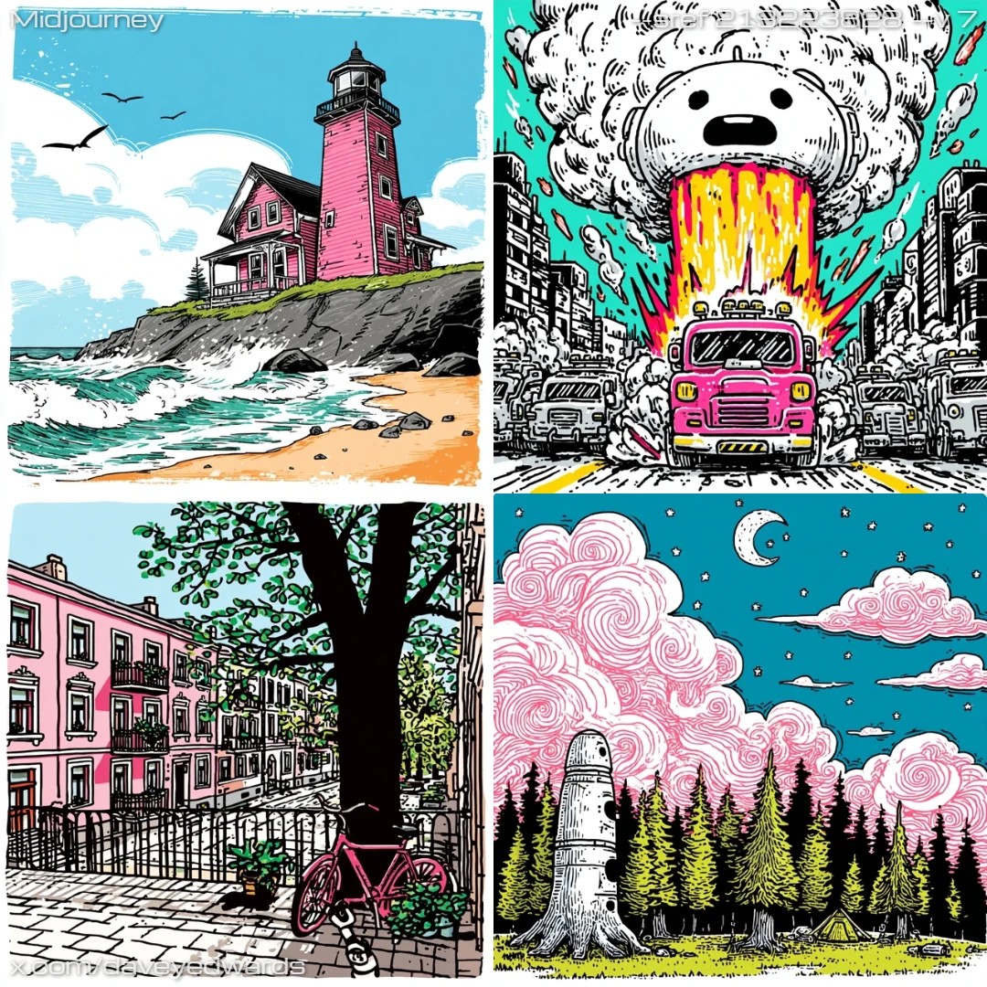 Digital comic book illustration with high contrast and stylized architecture.