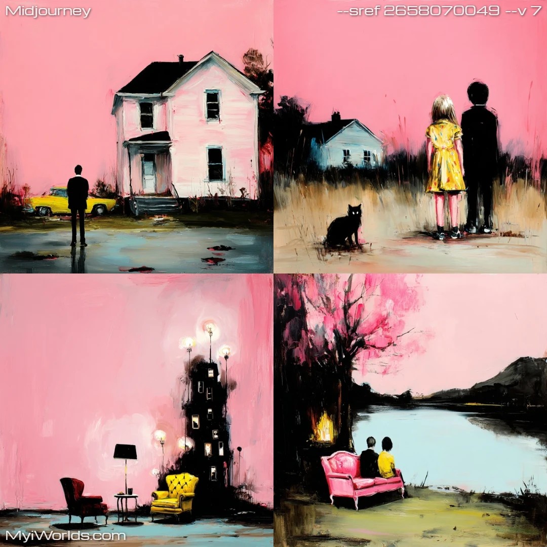 Surrealistic-art-with-a-limited-color-palette-featuring-nocturnal-scenes.