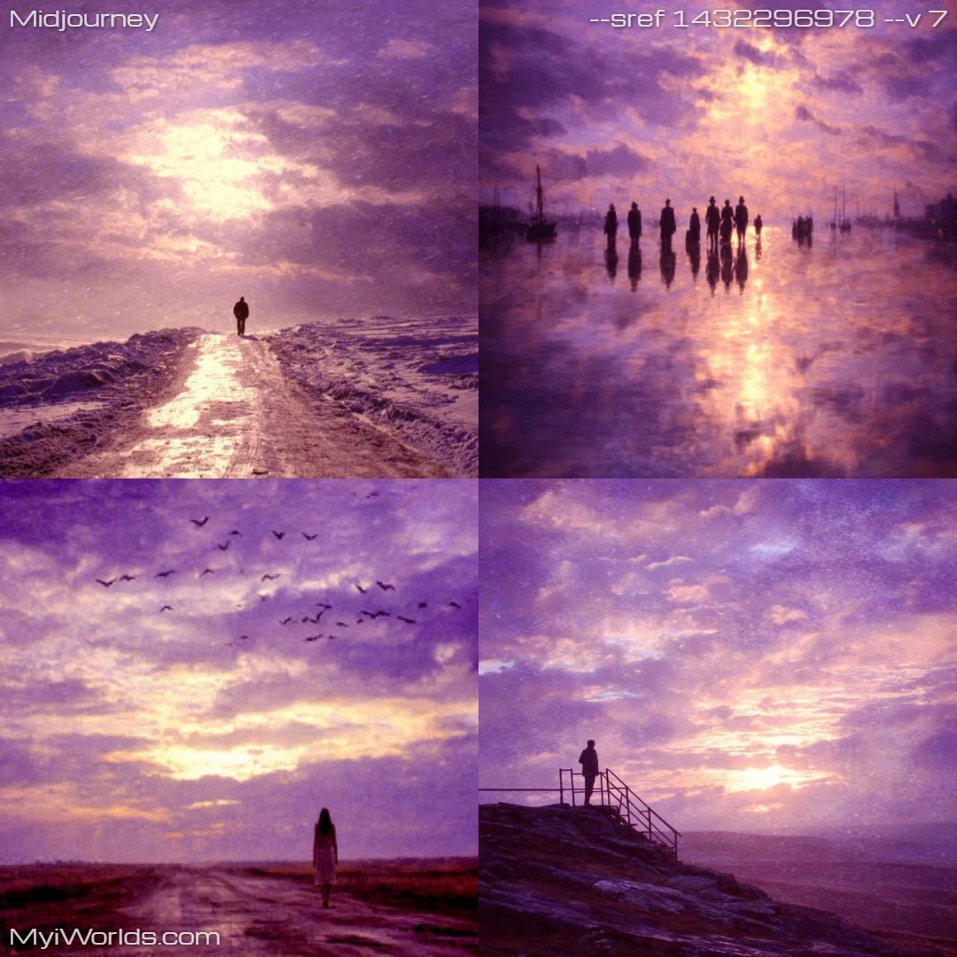 Realistic digital art with warm lighting, featuring a reflection of silhouetted figures.