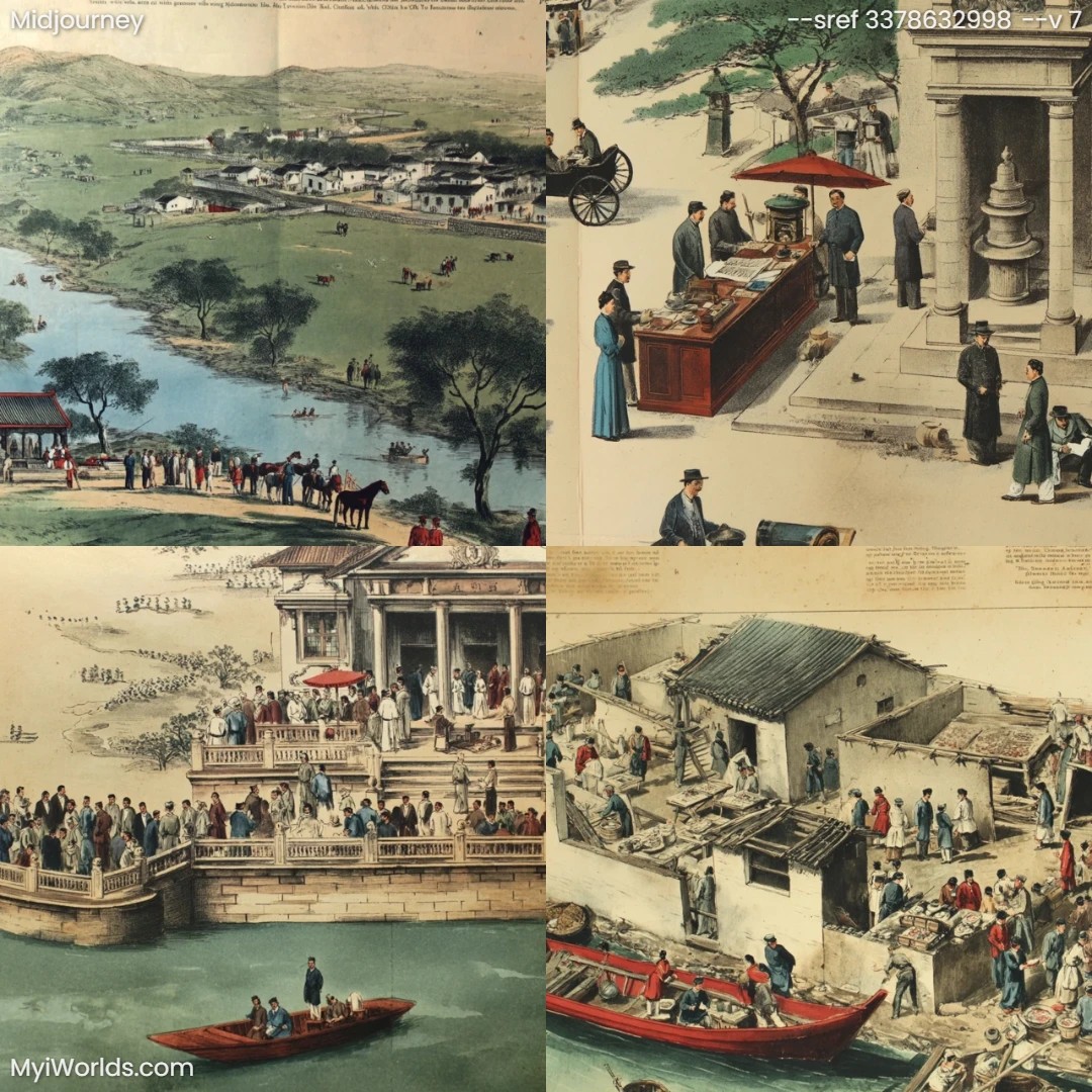 Historical-illustration-with-muted-color-palette,-rendered-in-realistic-style-using-black-ink.