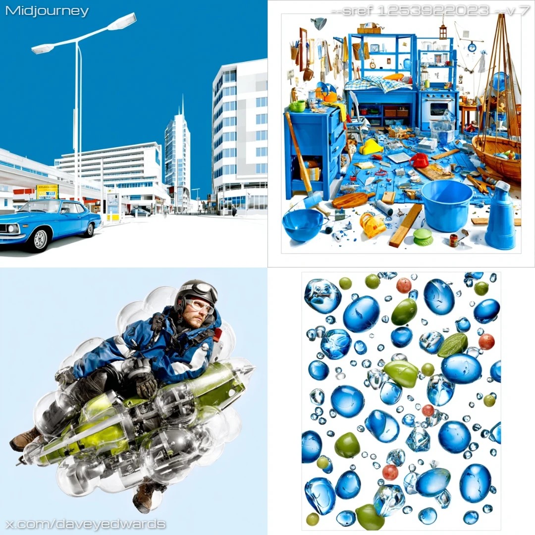 Modern digital art featuring a blend of photorealism with blue-toned color scheme.