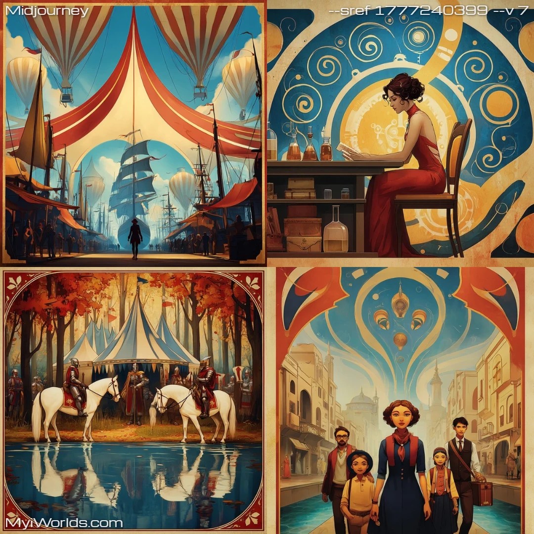 Art Nouveau urban steampunk mood board with a futuristic twist.