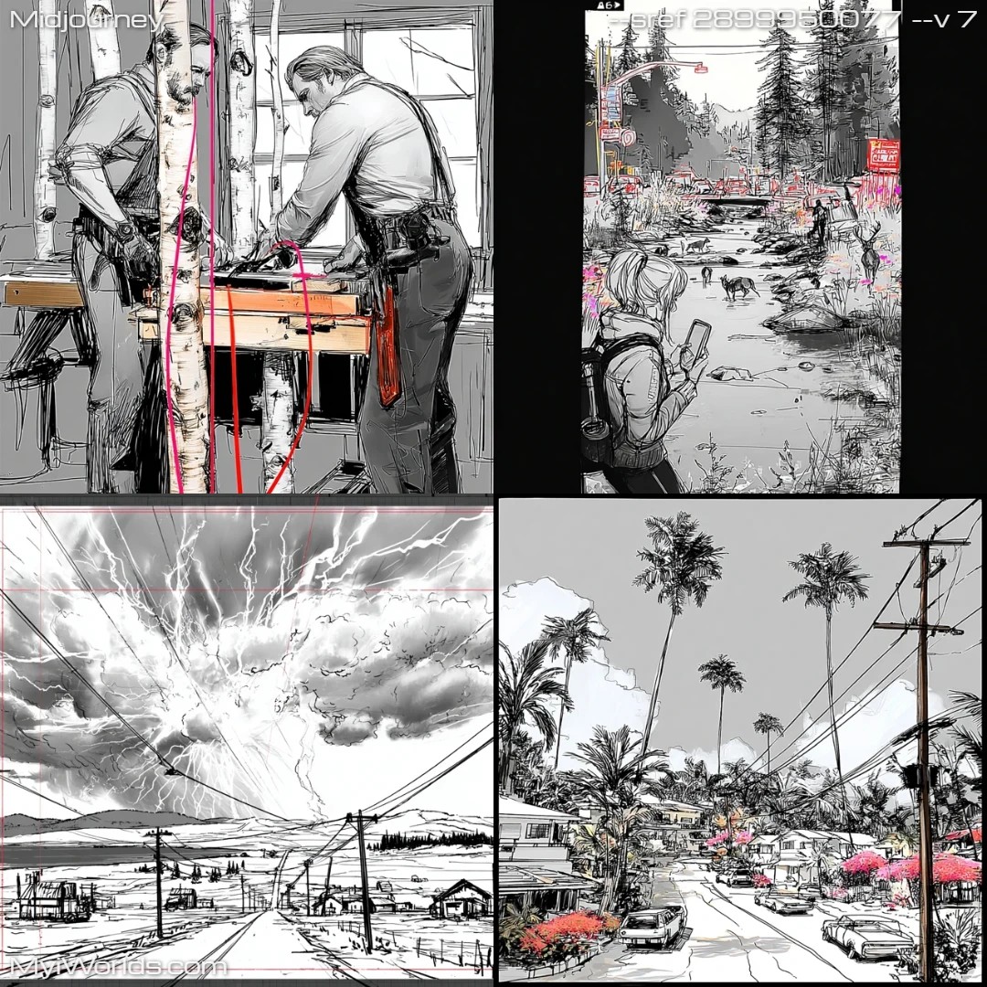 Comic book art featuring grayscale realism with a focus on urban scenes.