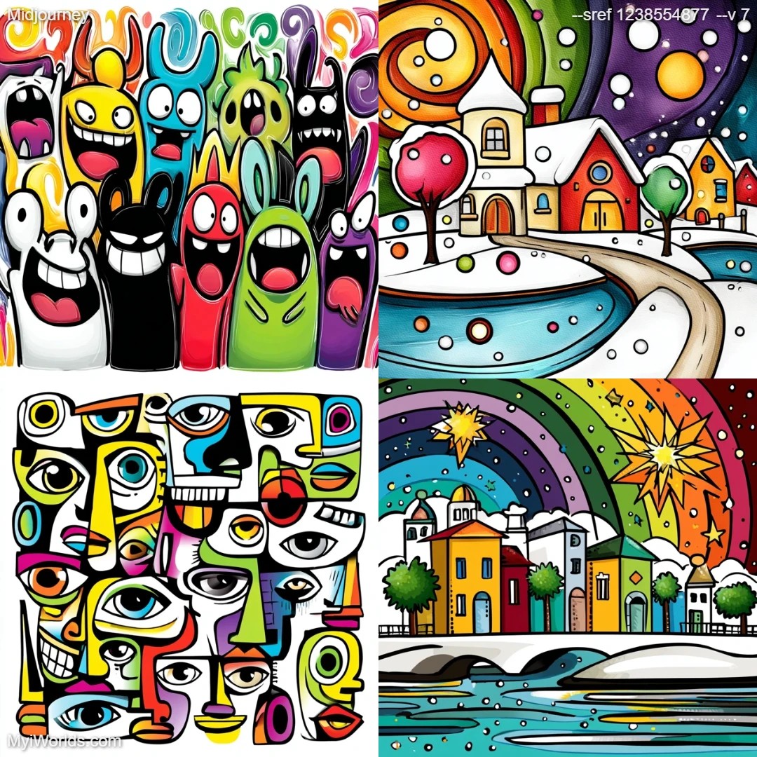 Cartoonish, colorful artistic expression with abstract features.