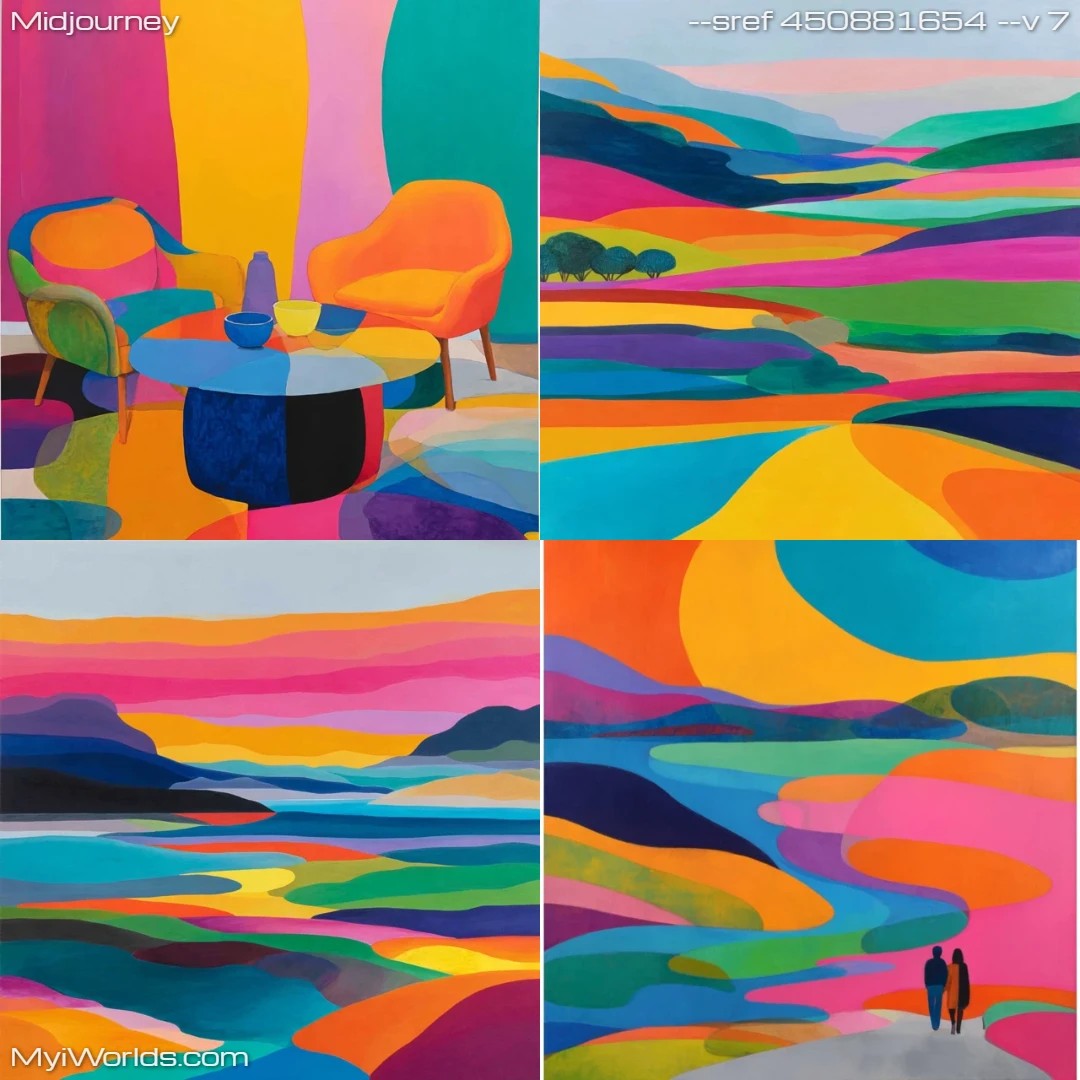 Vibrant geometric abstract with bright, bold colors.