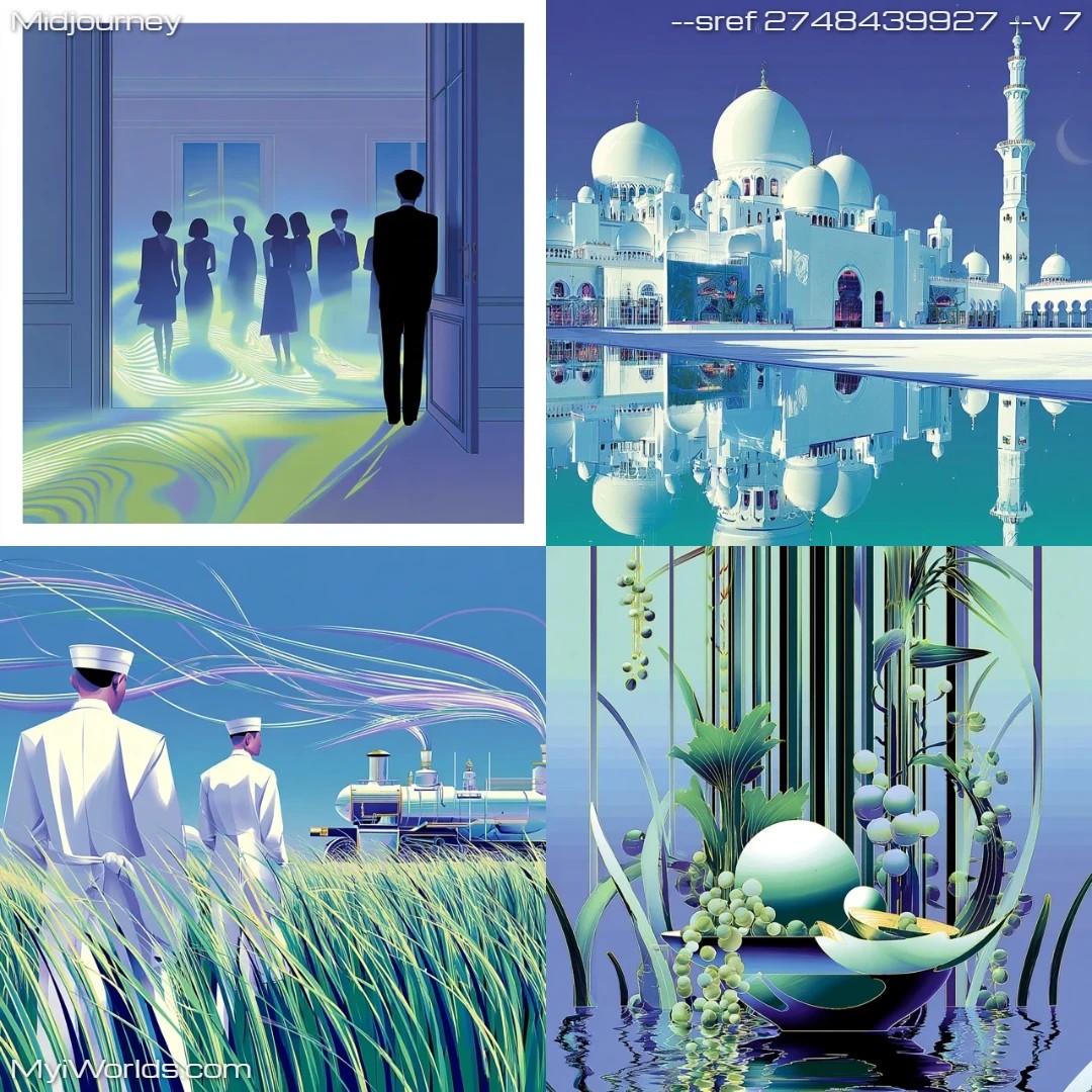 Digital painting with futuristic architectural elements and cool, atmospheric lighting.